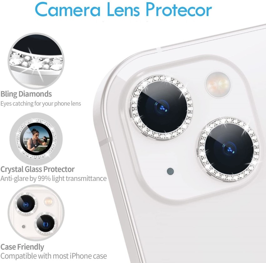 Diamond Camera Lens Protector, Diamond Tempered Glass Camera Cover Screen  Protector for iPhone 14 / iPhone 14 Plus In Silver