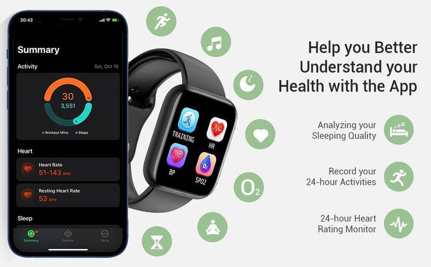 Ruskin Y68 Bluetooth Fitness Smart Band Wrist Compatible for