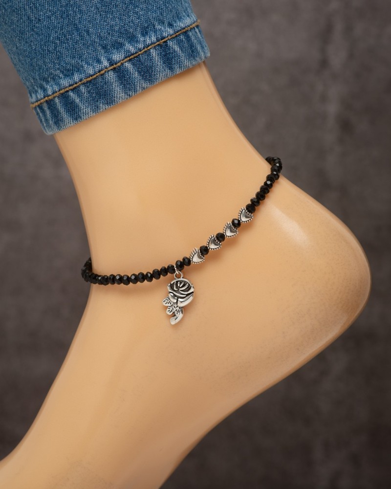 Anklet black online beads