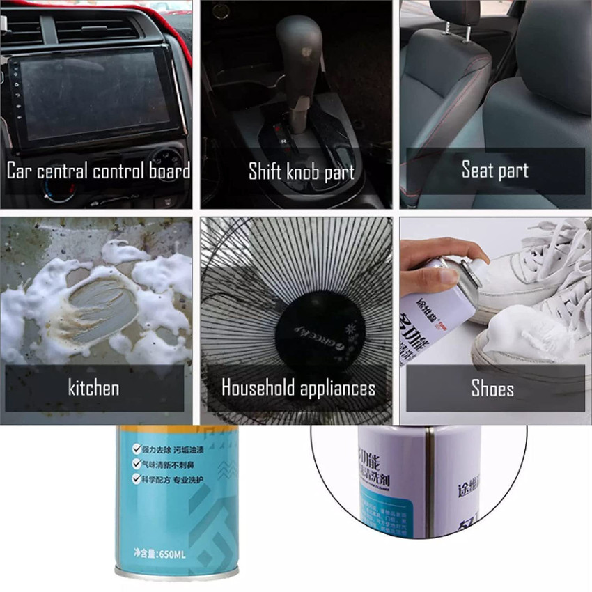 UROPHA Foaming Car Interior Cleaner Multipurpose Foam Cleaner Spray Set Of 3 Car Seat Exterior Interior Shoes Sofa Cleaning Spray 650 ml Vehicle