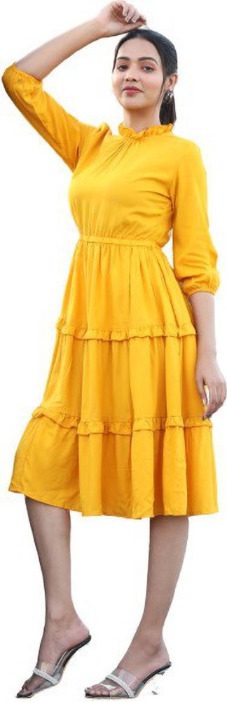 Shubhlabh Women Fit and Flare Yellow Dress