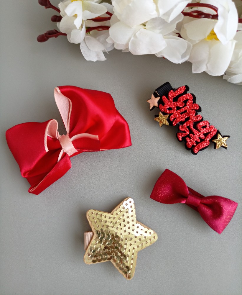 Red gold ribbon bow hair Accessories, Christmas hair clips