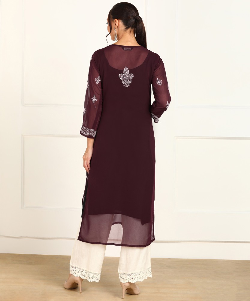 VAHSON Women Chikan Embroidery, Embroidered A-line Kurta - Buy