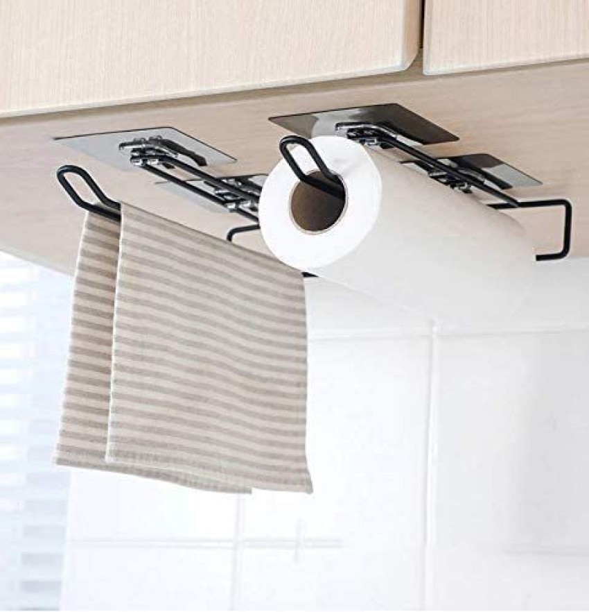 1pc Kitchen Paper Towel Holder, No-drilling Cabinet Roll Rack Organizer For  Cling Film, Dishcloth And Garbage Bag