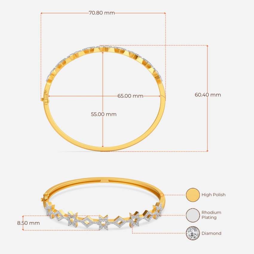 Buy MELORRA 18 KT Grid Drama Gold Round Bangle Yellow Gold at