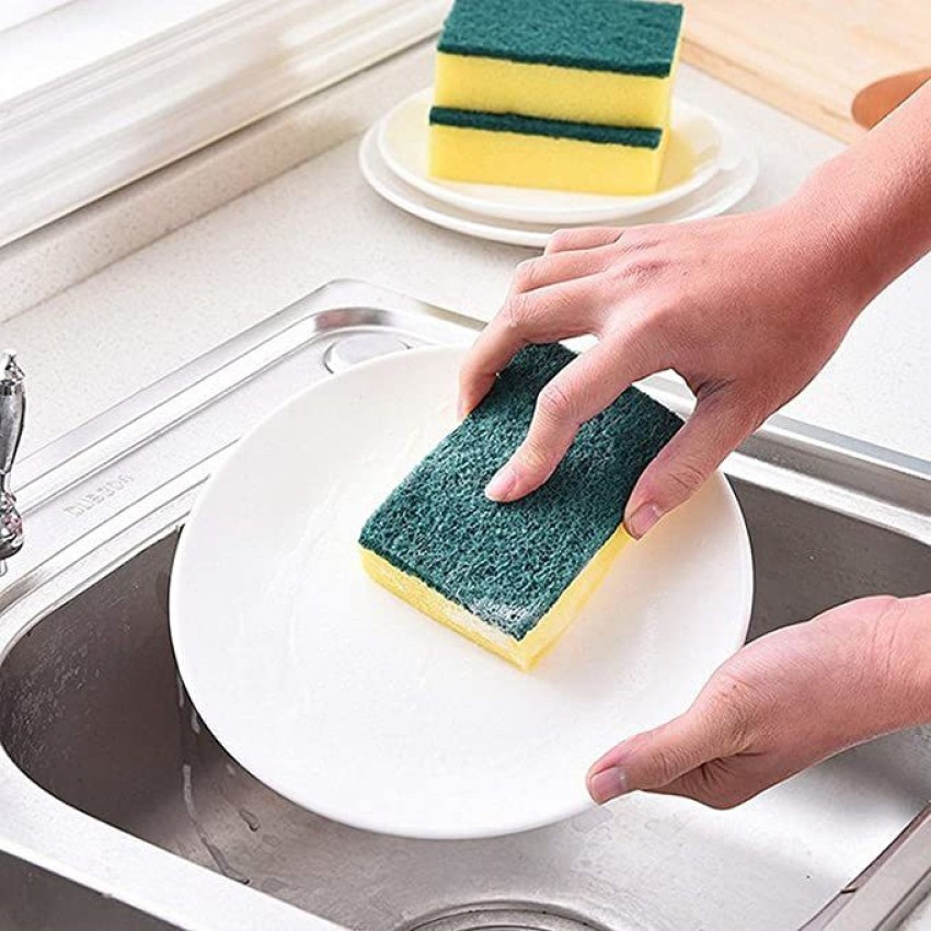 Cleaning Scrub Sponges for Kitchen, Dishes, Bathroom, Car Wash, One  Scouring Scrubbing One Absorbent Side, Abrasive Scrubber Sponge Dish Pads,  Heavy Duty, Green Yellow (Pack of 10) - Buy Online at Best