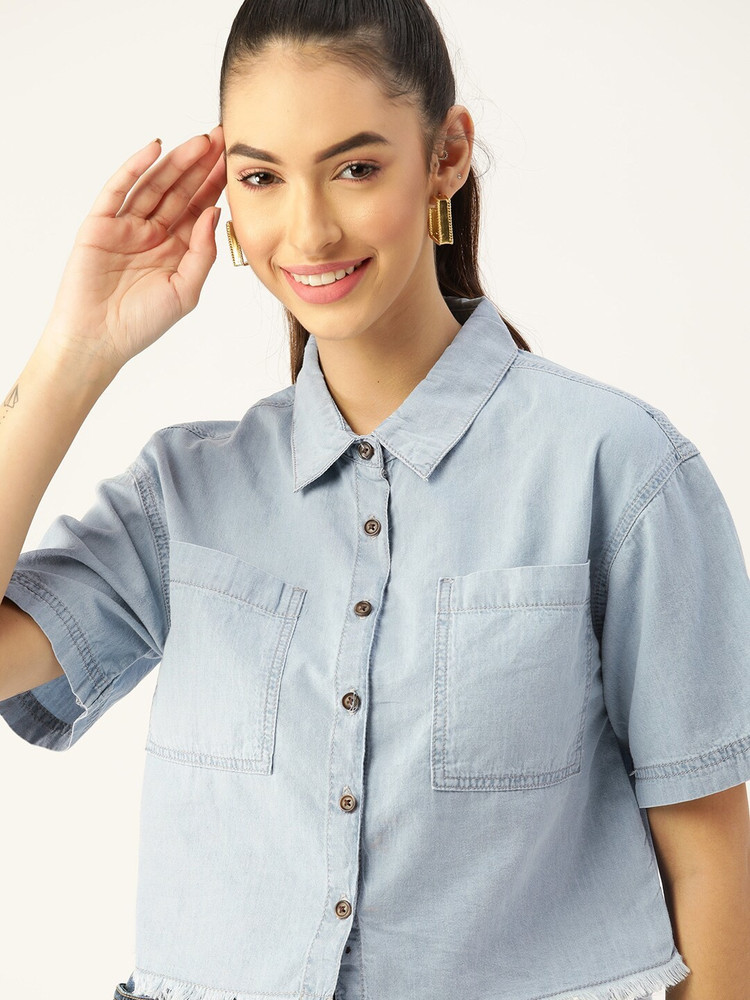 Dressberry Women Solid Casual Blue Shirt Buy Dressberry Women