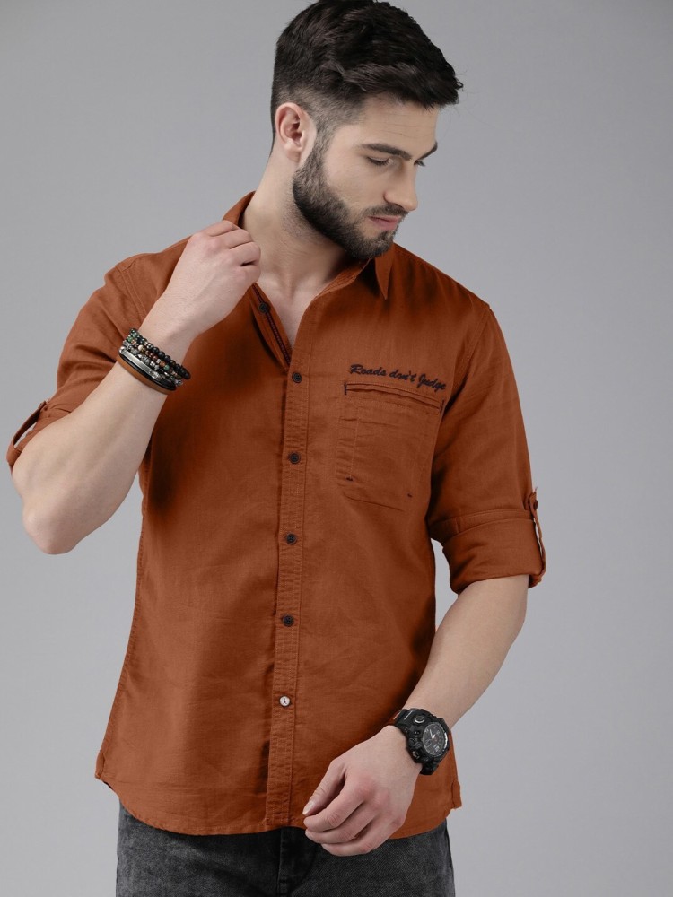 Buy now men's khaki slim fit full sleeve shirt| Wrogn by virat kohli |  WGSH9107