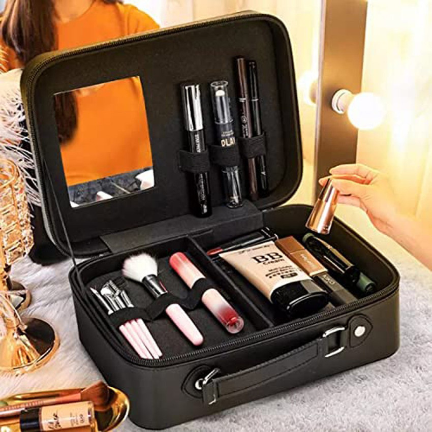 HOUSE OF QUIRK Makeup Case with Mirror Suitcase Vanity Storage