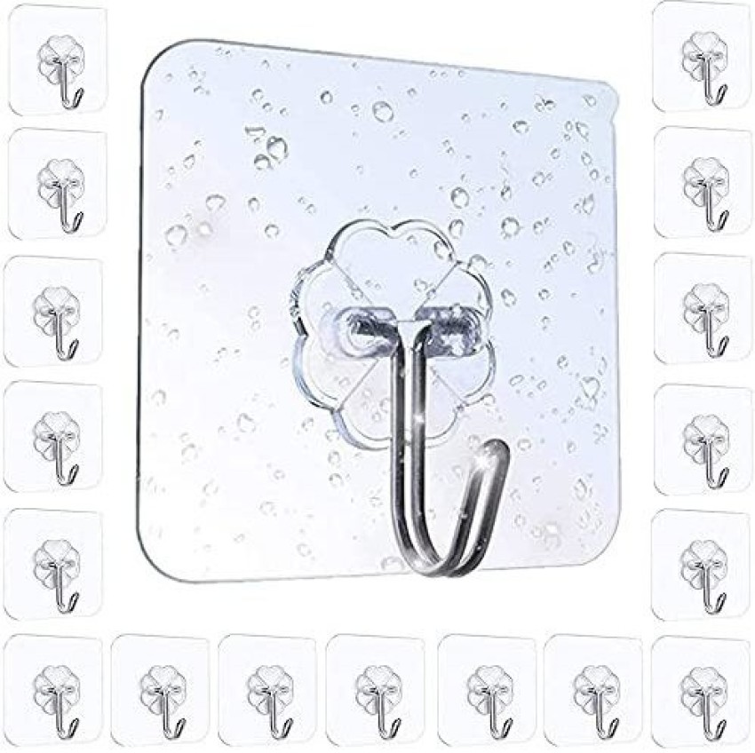 Clear Double-Sided Adhesive Wall Hooks,Heavy Duty Mounted Door Hanger Kit  No Drill Sticker Hangers with Strong Suction Cup for Bathroom, Kitchen