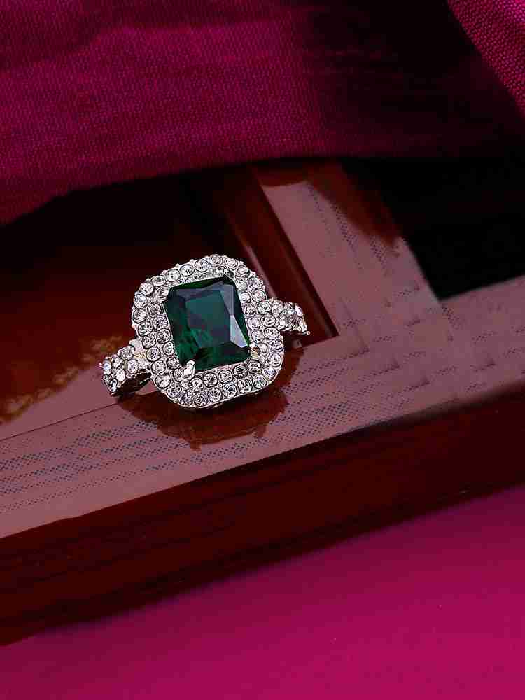 Kairangi Rings Women Cocktail Style Emerald Green Ring Square Cubic Zircon Silver Ring Metal Crystal Ring Price in India Buy Kairangi Rings Women Cocktail Style Emerald Green Ring Square Cubic Zircon