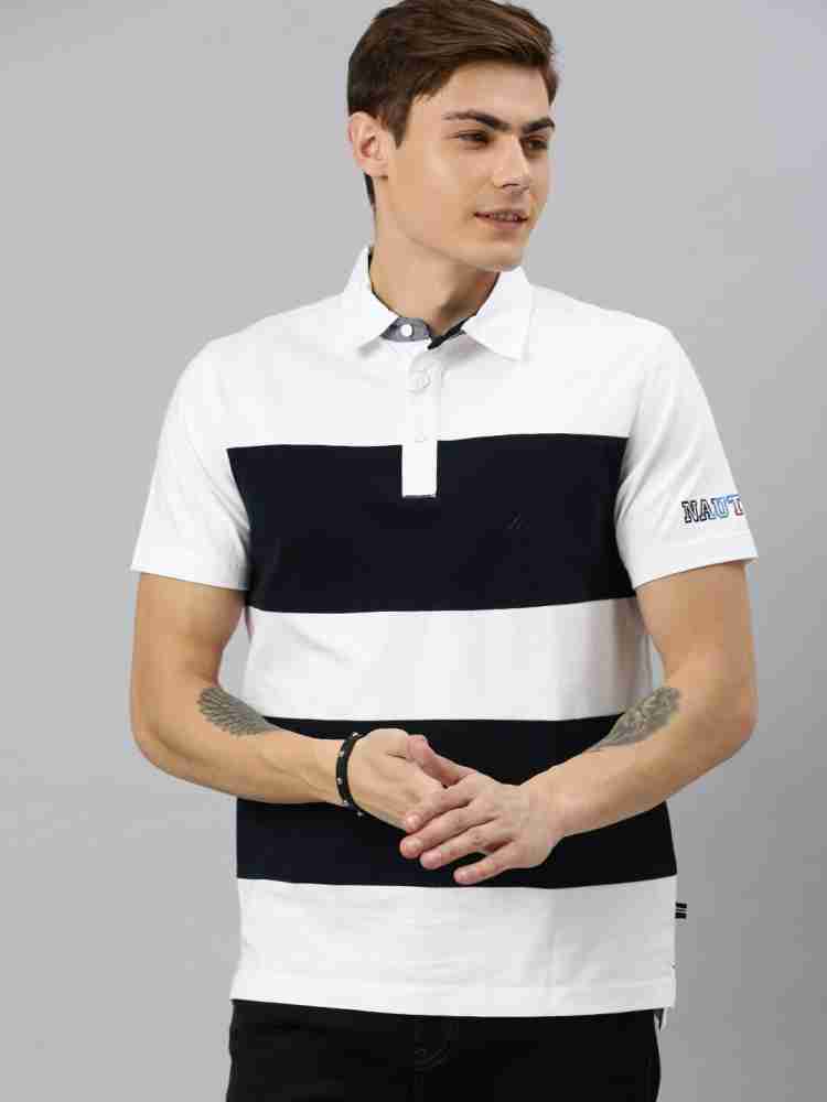 NAUTICA Striped Men Polo Neck White T-Shirt - Buy NAUTICA Striped Men Polo  Neck White T-Shirt Online at Best Prices in India