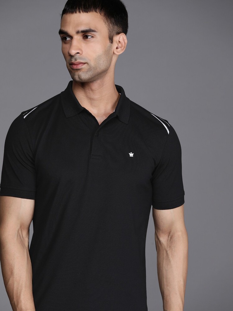 Louis Philippe Men Black Solid Polo Collar T-shirt