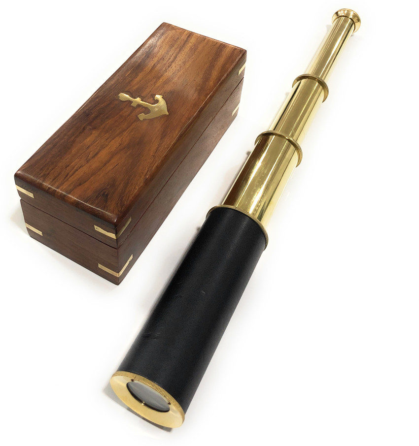 NautuicalMart Handheld Brass Telescope with wooden Box Pirate