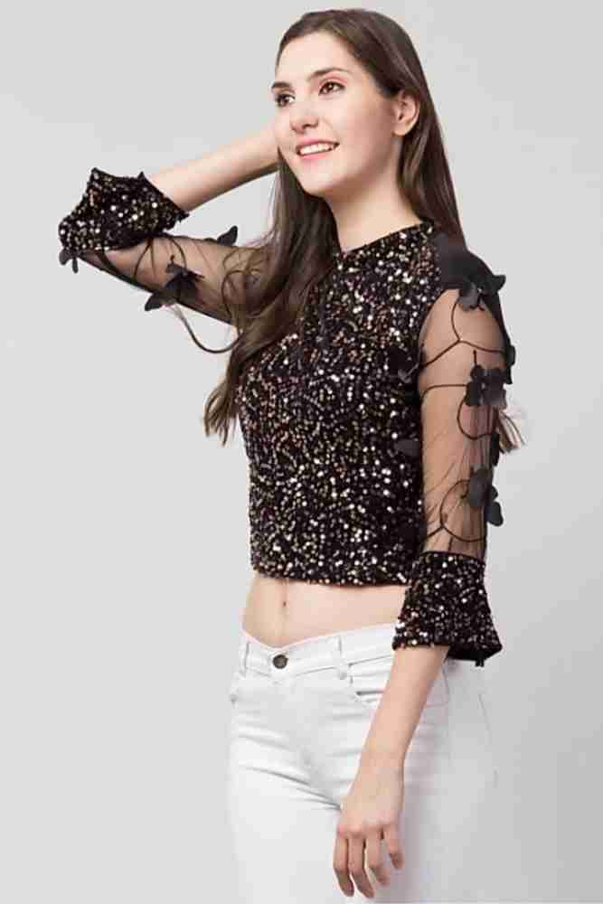 50% OFF on Harpa Women Black Printed Sheer Top on Myntra