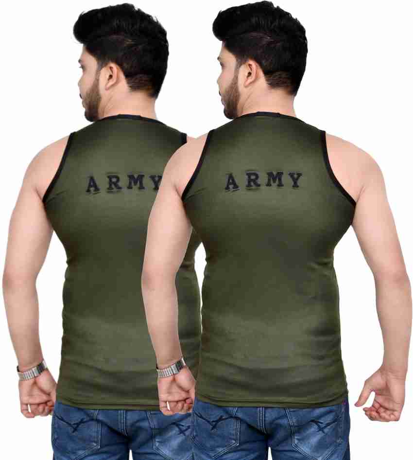 Army Black Baniyan/ Sando/Vest (Pack of 2) for Men