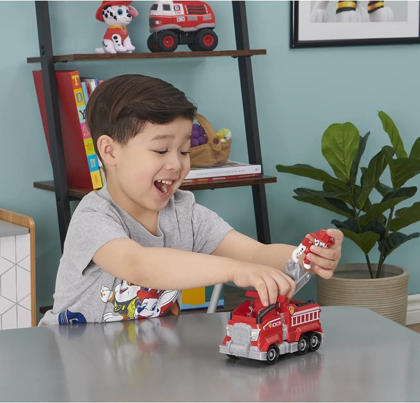 PAW PATROL Marshall’s Deluxe Movie Transforming Fire Truck Toy Car with  Action Figure Toy