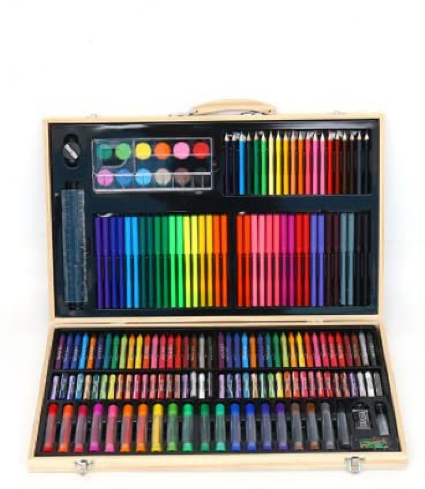 150 Pieces Kids Deluxe Artist Drawing Painting Set Portable Wooden Case  with Oil Pastels Crayons Colored