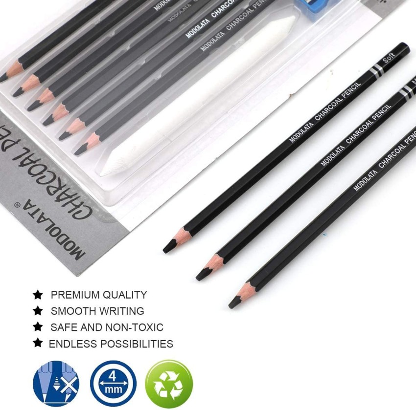 Kandle 6pcs Artist Charcoal Pencils Drawing Set Soft Medium  and Hard Charcoal Pencil 