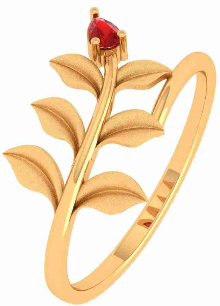 PC Chandra Jewellers Leafs with Red stone 14kt Yellow Gold ring