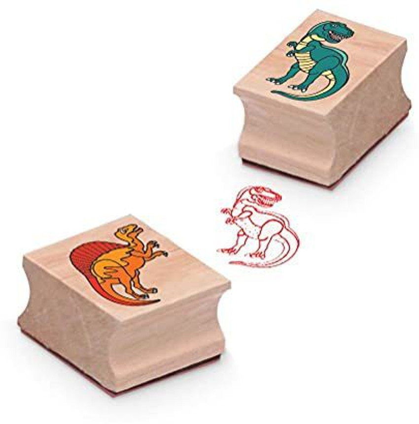 MELISSA DOUG Wooden Stamp Set Dinosaurs 8 Stamps 5 Colored