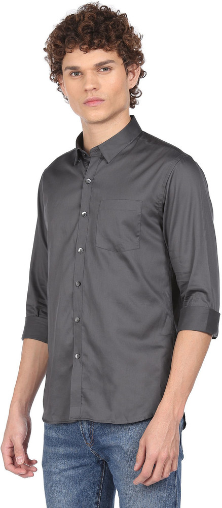 FLYING MACHINE Men Solid Casual Grey Shirt Buy FLYING MACHINE