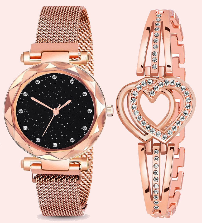 Roux Enterprise Magnetic Chain magnet strap with bracelet hand watch girls watch for women gift Analog Watch For Girls