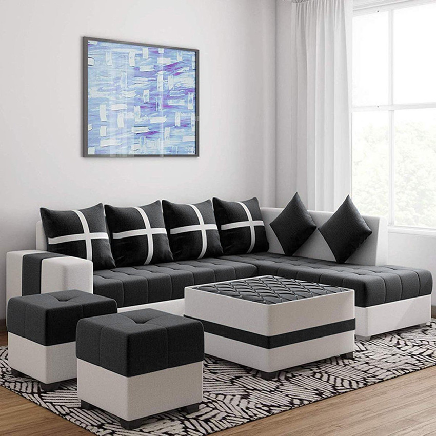 Torque Jamestown L Shape RHS sofa with center table and Puffy