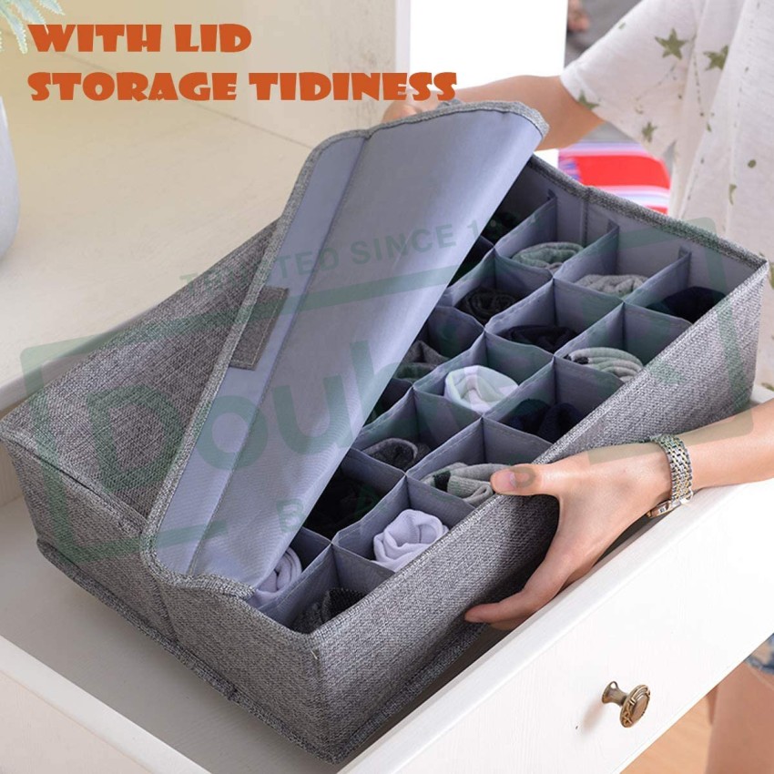 DOUBLE R BAGS Socks Organizer with Lid, 30 Cell Underwear Drawer