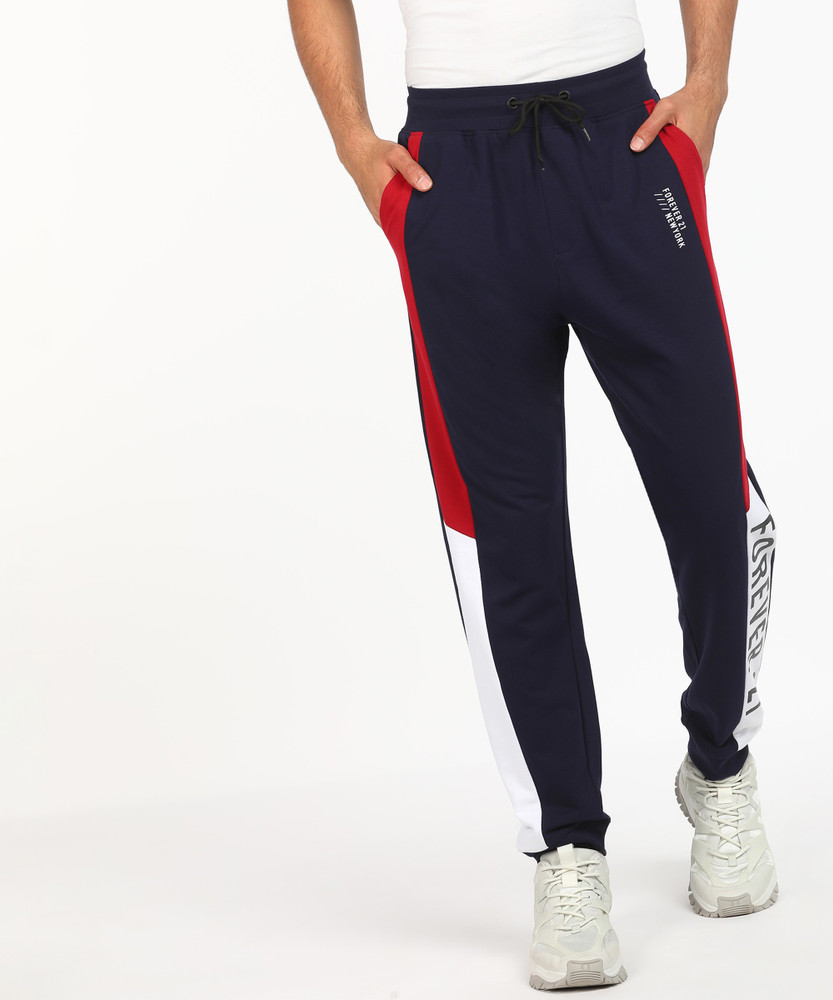 FOREVER 21 Colorblock Men Blue Track Pants