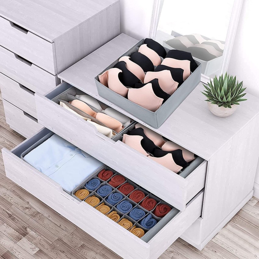 DIMJ Wardrobe Clothes Organizer, 4 Packs Drawer Organizers for Clothing  with 5 Compartments, Fabric Closet Organizer