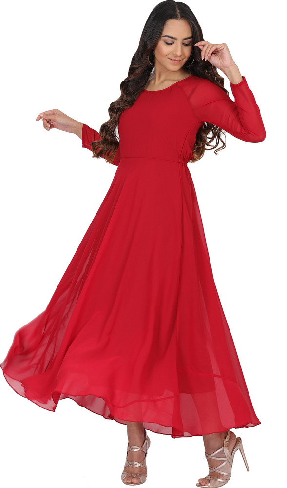 Plain red clearance long dress