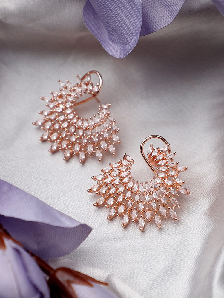 Flipkartcom  Buy FASCRAFT American Diamond Twin Diamond Shaped Earrings  with Pink Stones on Rose Gold Finish Metal Drops  Danglers Online at Best  Prices in India