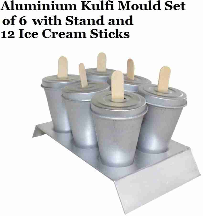 Bakers cutlery Aluminium Ice Cream Kulfi Stand with 6 Mould Reusable Popsicle with 12 Sticks Silver Steel Ice Cube Tray Price in India Buy Bakers cutlery Aluminium Ice Cream Kulfi Stand with 6 Mould R...