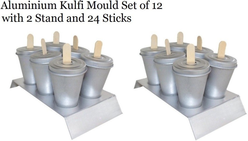 Bakers cutlery Aluminium Ice Cream Kulfi Stand with 12 Mould Reusable Popsicle with 24 Sticks Silver Steel Ice Cube Tray Price in India Buy Bakers cutlery Aluminium Ice Cream Kulfi Stand