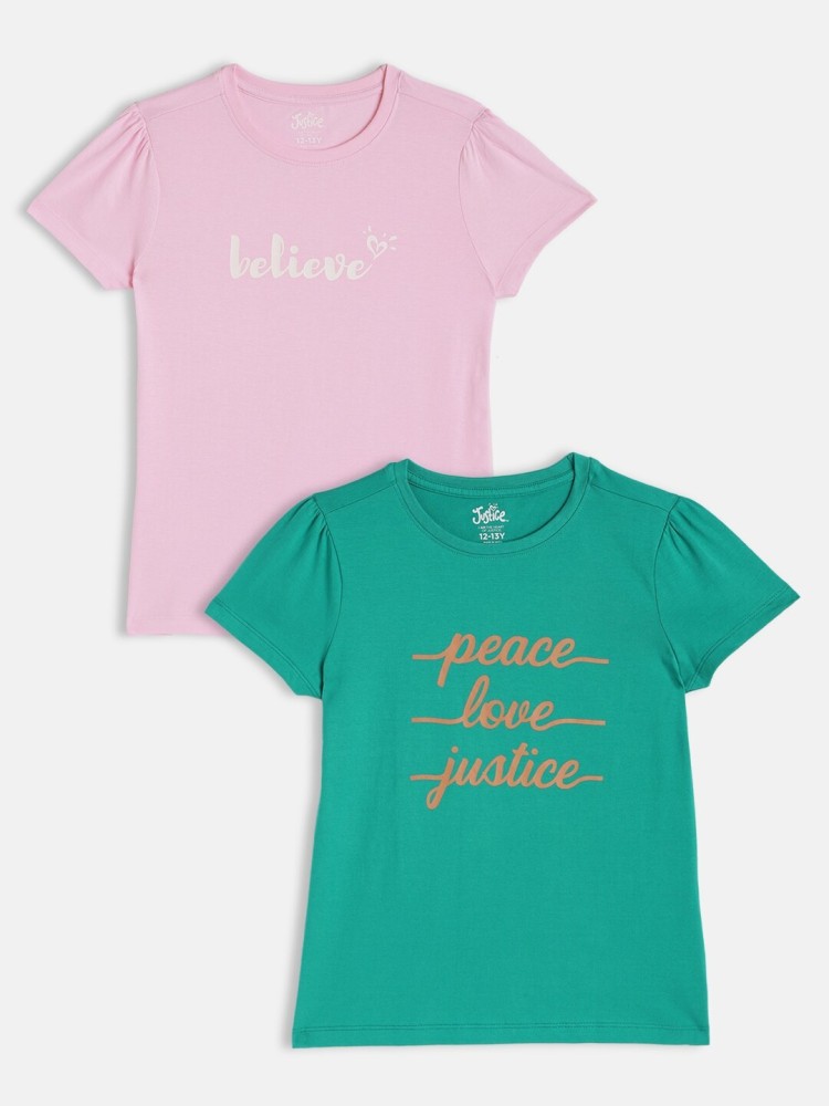 Justice Girls Printed Cotton Blend T Shirt - Round Neck