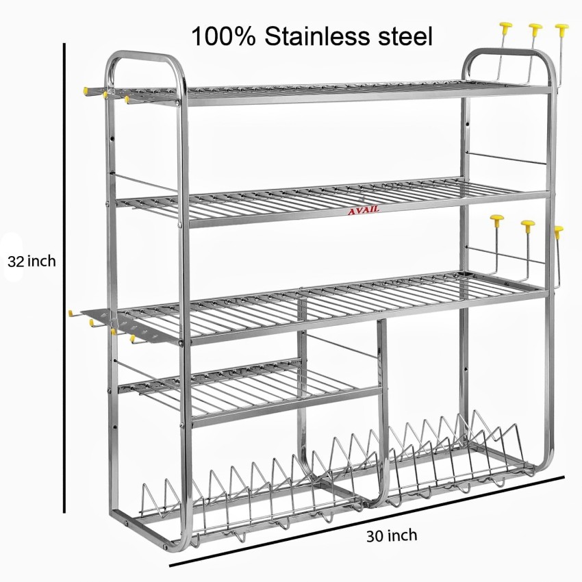 AVAIL Utensil Kitchen Rack Steel 32 x 30 Inch Wall Mount Kitchen Rack, Modular Kitchen Utensil Stand