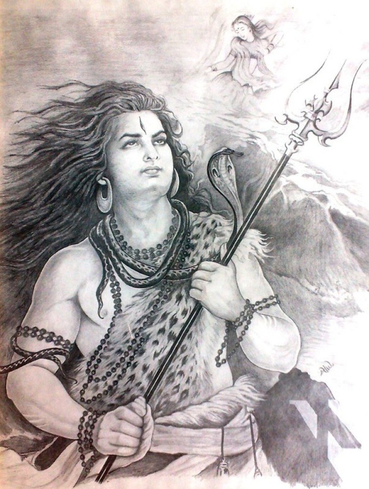Lord Shiva Bholenath  Pencil Sketch  Painting by Sanju Basu  Exotic  India Art
