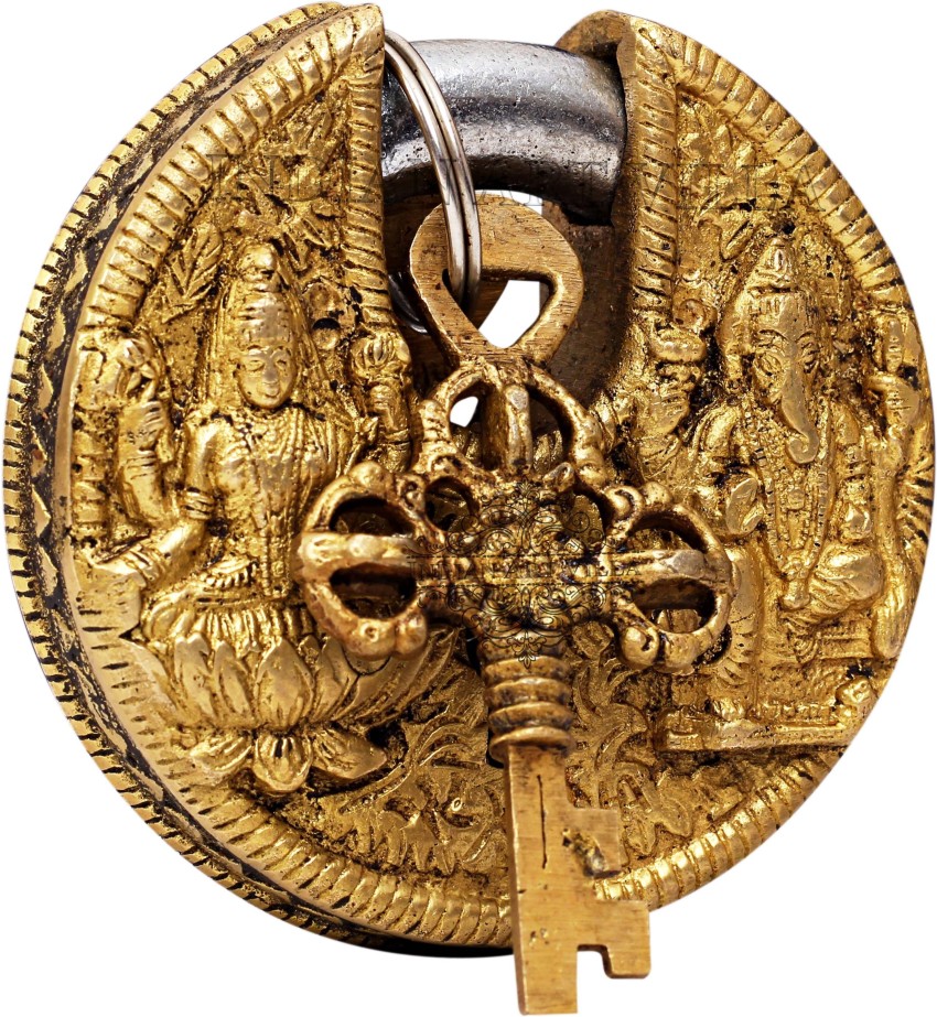 INDIAN ART VILLA Brass Vastu Fengshui Design Lock with 2 Keys