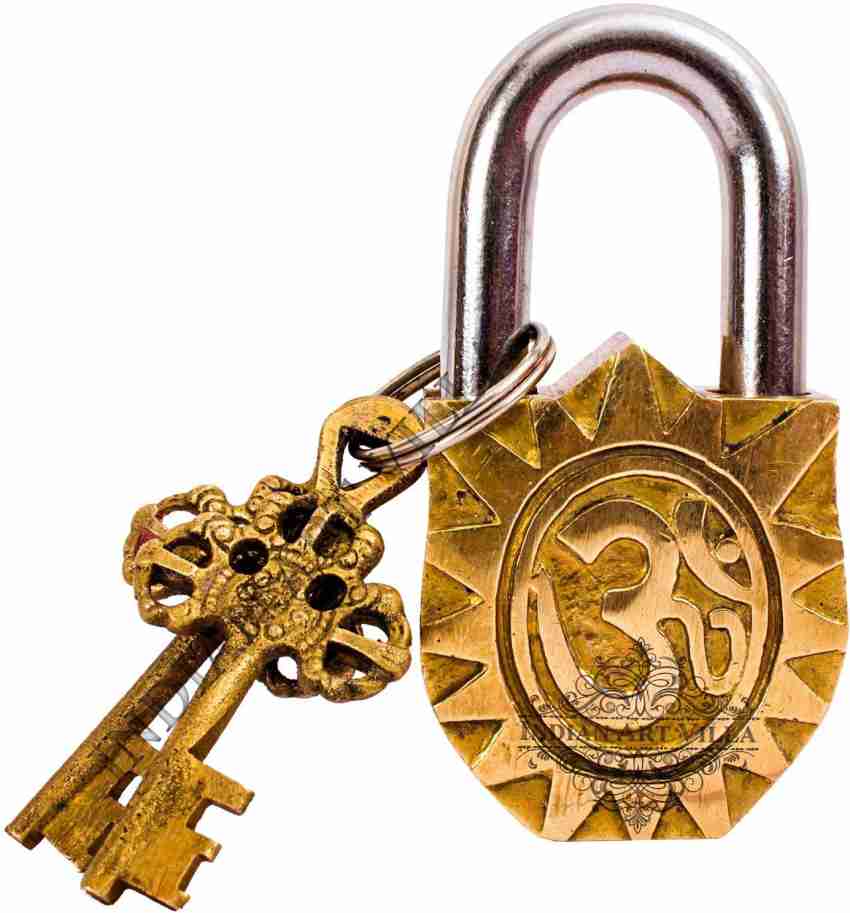 Krishna Lock, Krishna Design Padlock, Vintage Brass Padlock, Old Handmade Antique Design Lock, Collectible Door Security Lock with 2 fashion Key