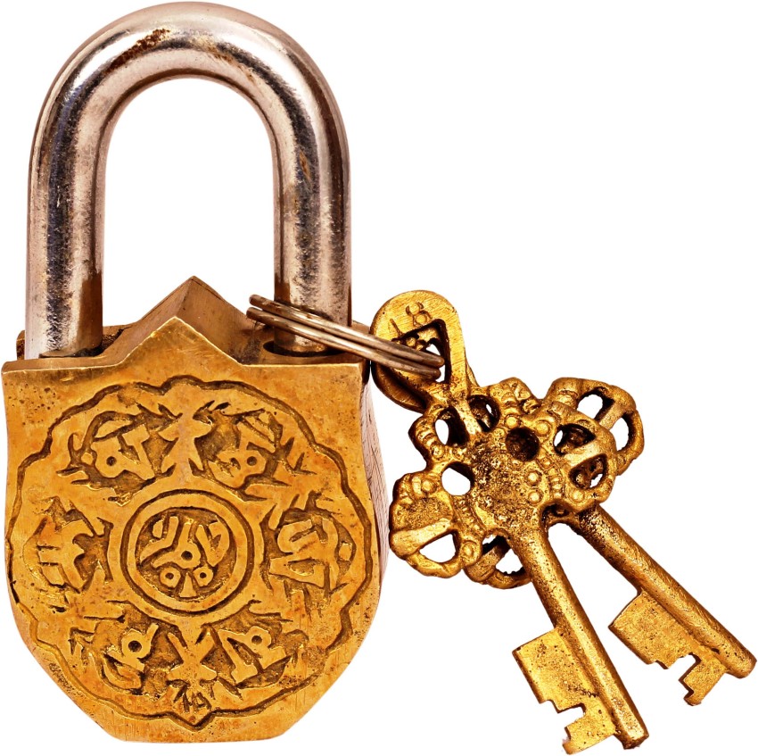 INDIAN ART VILLA Brass Vastu Fengshui Design Lock with 2 Keys