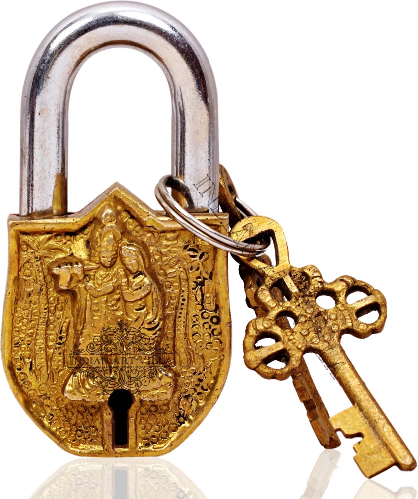 INDIAN ART VILLA Brass Vastu Fengshui Design Lock with 2 Keys