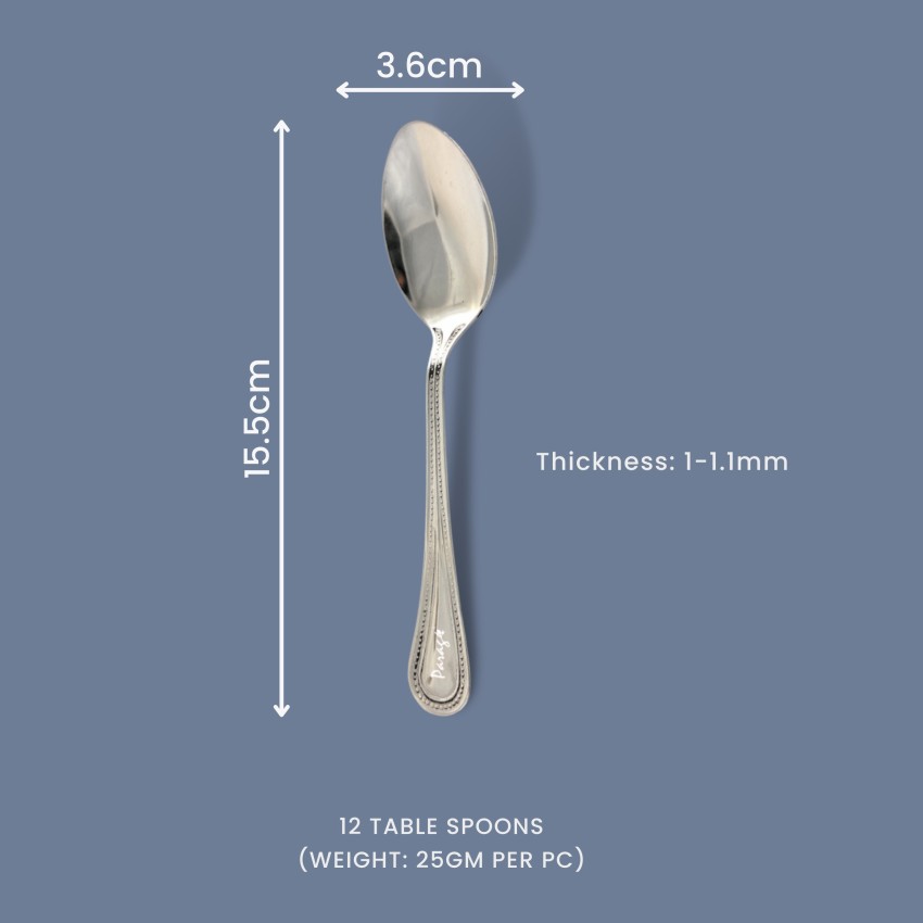 Parage Stainless Steel Dinner/ Table Spoons, Length 16.5 cm, Set of 12,  Silver