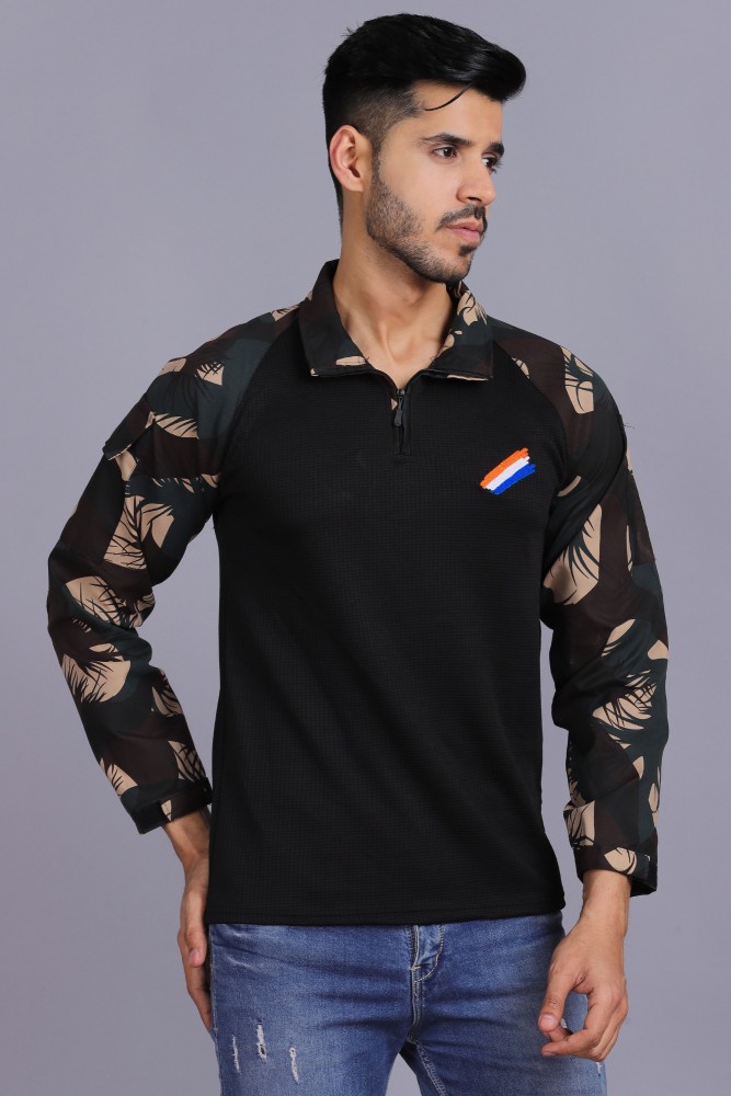 Military Camouflage Men Collared Neck Multicolor T-Shirt