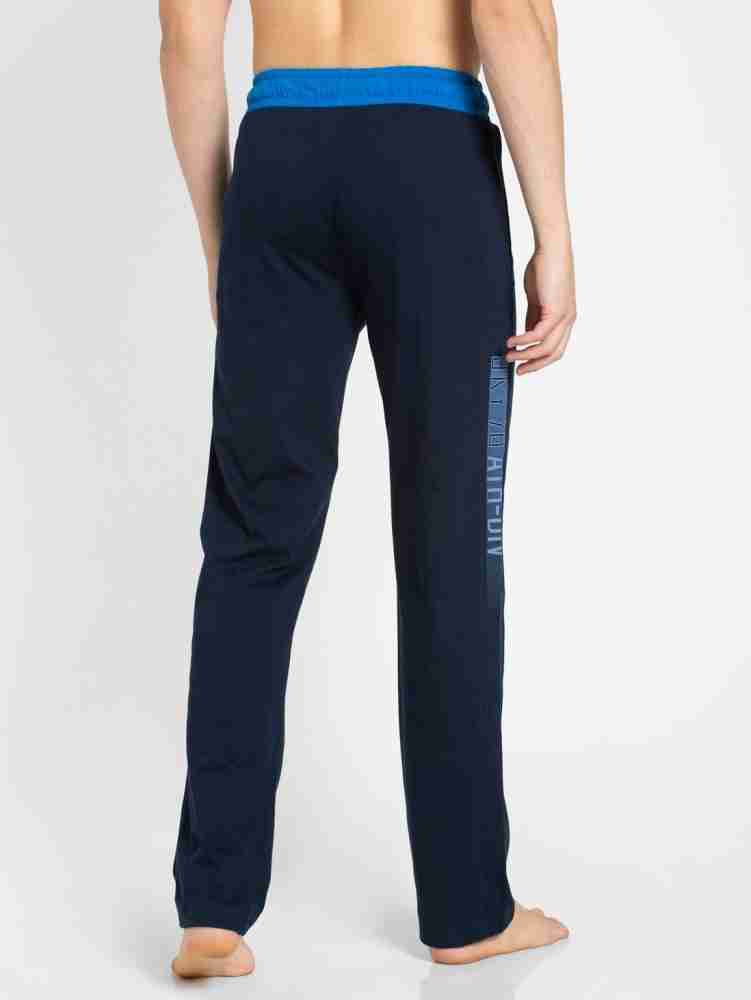 Buy Men's Super Combed Cotton Rich Slim Fit Trackpants with Side and Back  Pockets - Navy & Neon Blue 9510