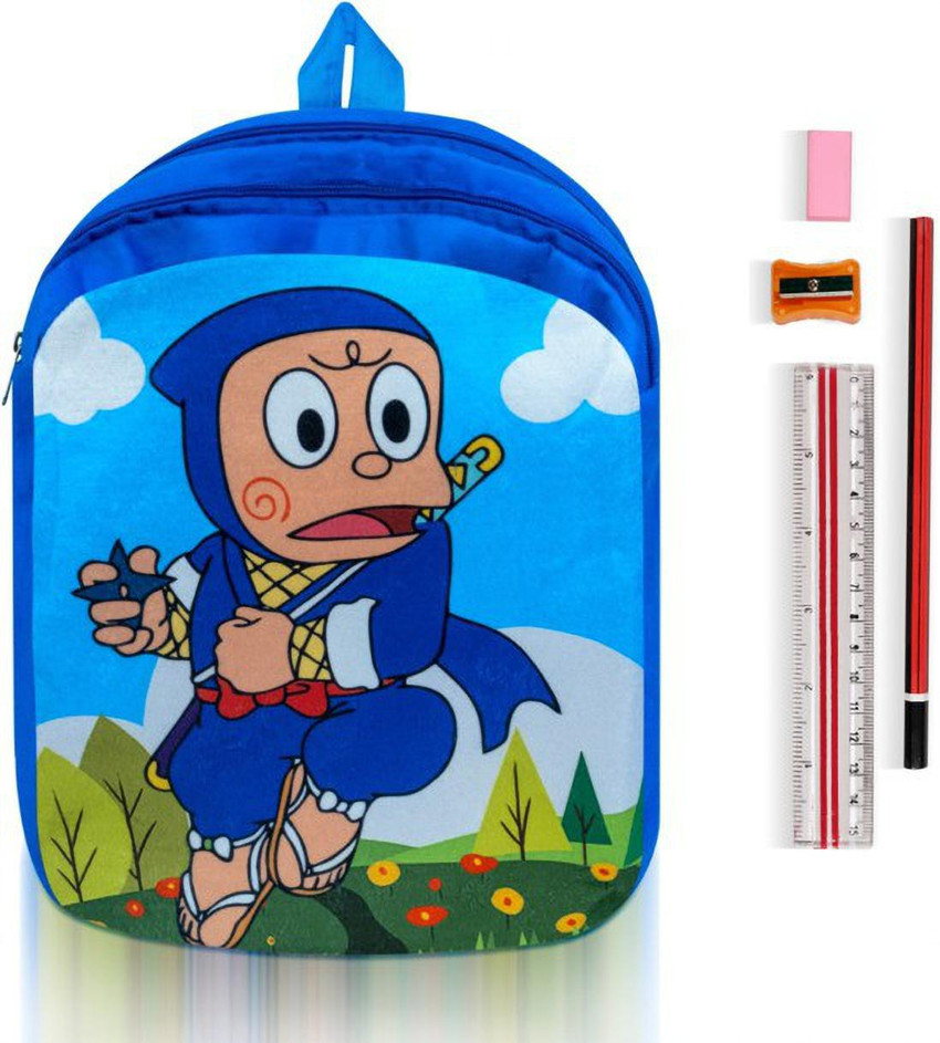 Flipkart istirio double compartment ninja hattori blue bag with school kit School Bag School Bag