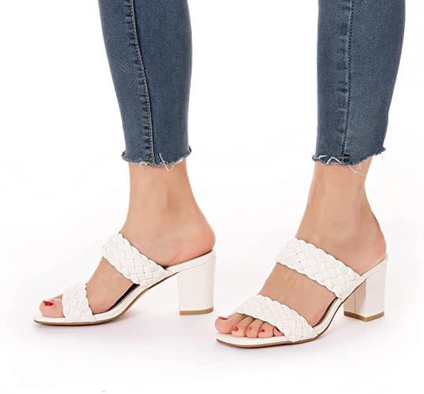 Apparel4Foot Double Braided Slide On white 4 Women White Heels