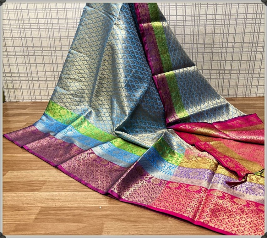 Buy SANA SILK SAREE Self Design Banarasi Cotton Silk Multicolor