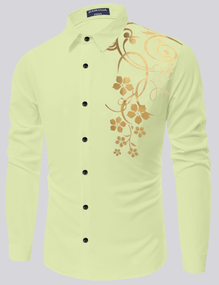 Hyflex Men Printed Casual White, Gold Shirt