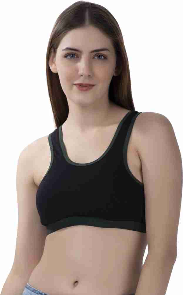 FEMULA Stretch Cotton Black Sports Vest Bra for Girls & Women